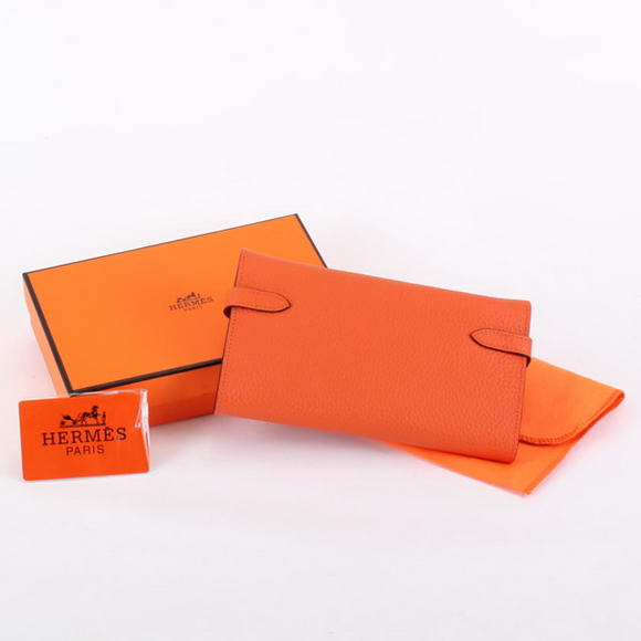 High Quality Hermes Kelly Bi-Fold Wallet A708 Orange Fake - Click Image to Close